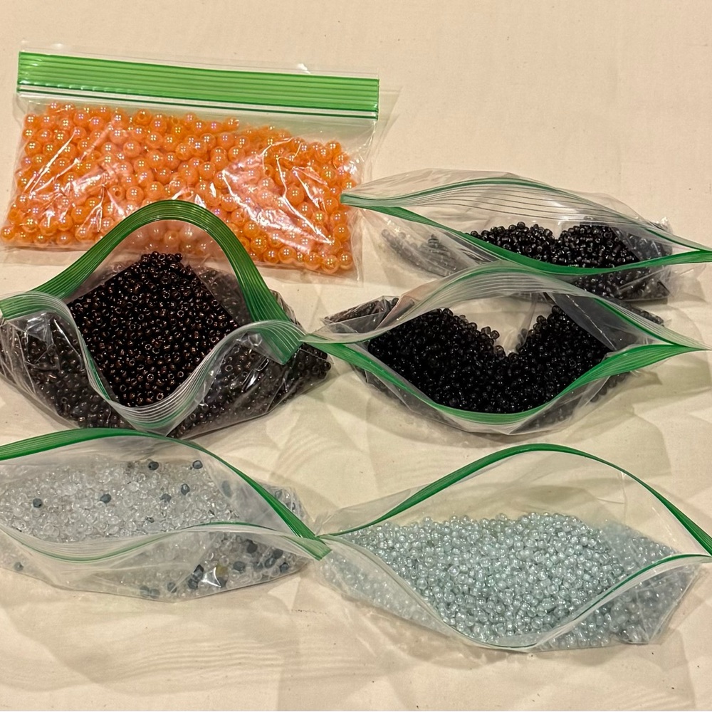 Assorted vintage Bead Collection in Orange, Black, and Blue